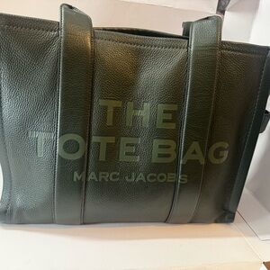 Marc Jacobs Olive Green Pebbled Leather Tote Bag with Logo